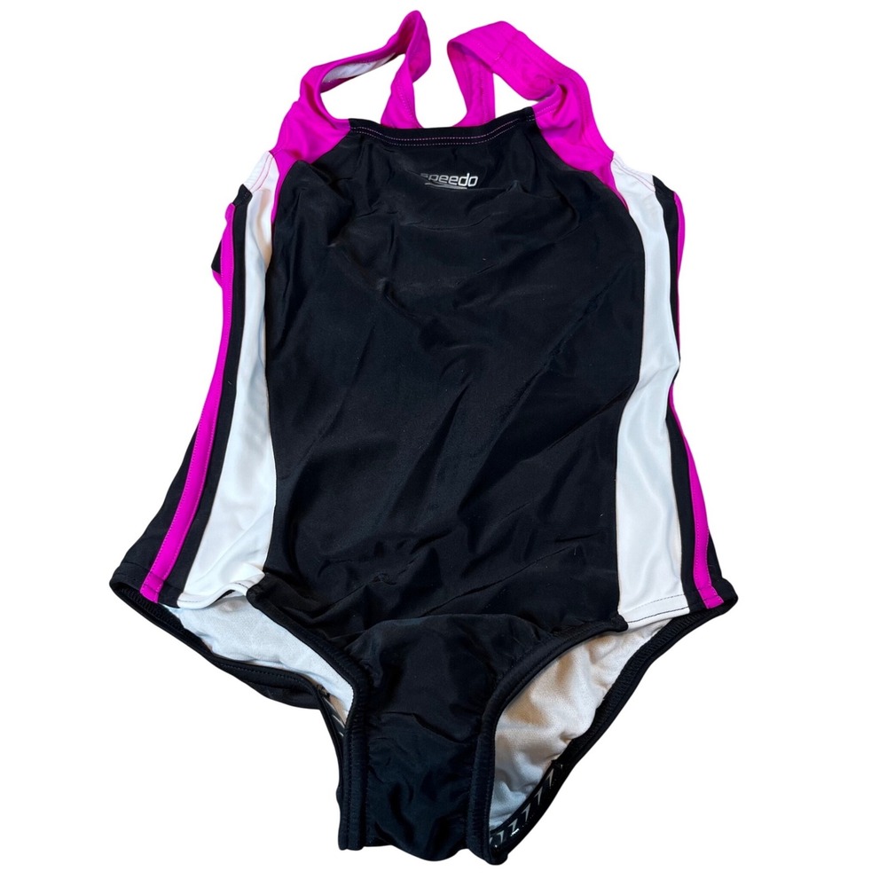 Speedo Girls One Piece Swimsuit New Blush Pink Black UV 50+ No Wedgie Size 10